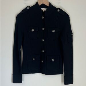 Tory Burch Wool Sweater Jacket cardigan military-style black preppy Sz XS